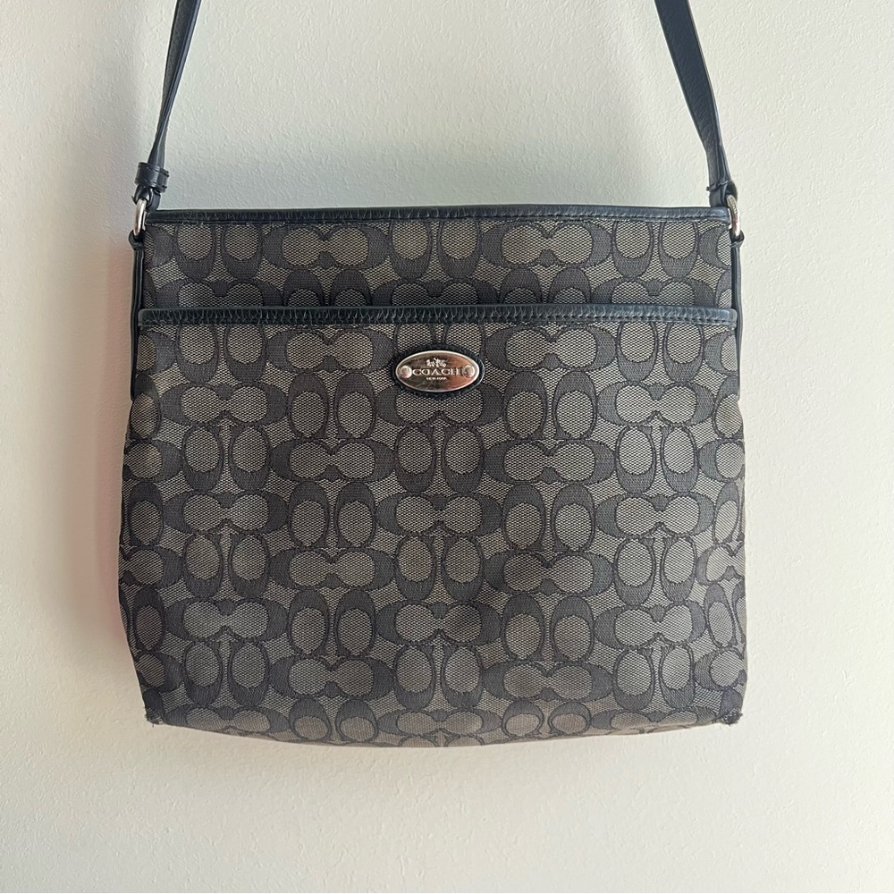Vtg Coach Black and Gray Crossbody Bag with Signature Monogram Unisex